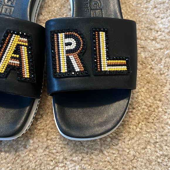Karl Lagerfeld Jeslyn Patch logo slide sandal black rhinestone shoe size 9 - Picture 3 of 7
